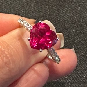 Lab Created Ruby Heart Silver Ring